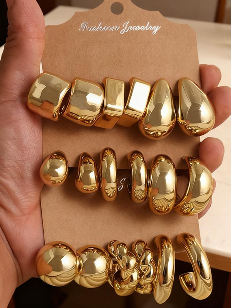 Women's Fashion Earrings Set, High Quality Earrings, C-Shaped Water Drop Design, Multiple Styles & Colors, Perfect for Daily Wear & Gift Ideas