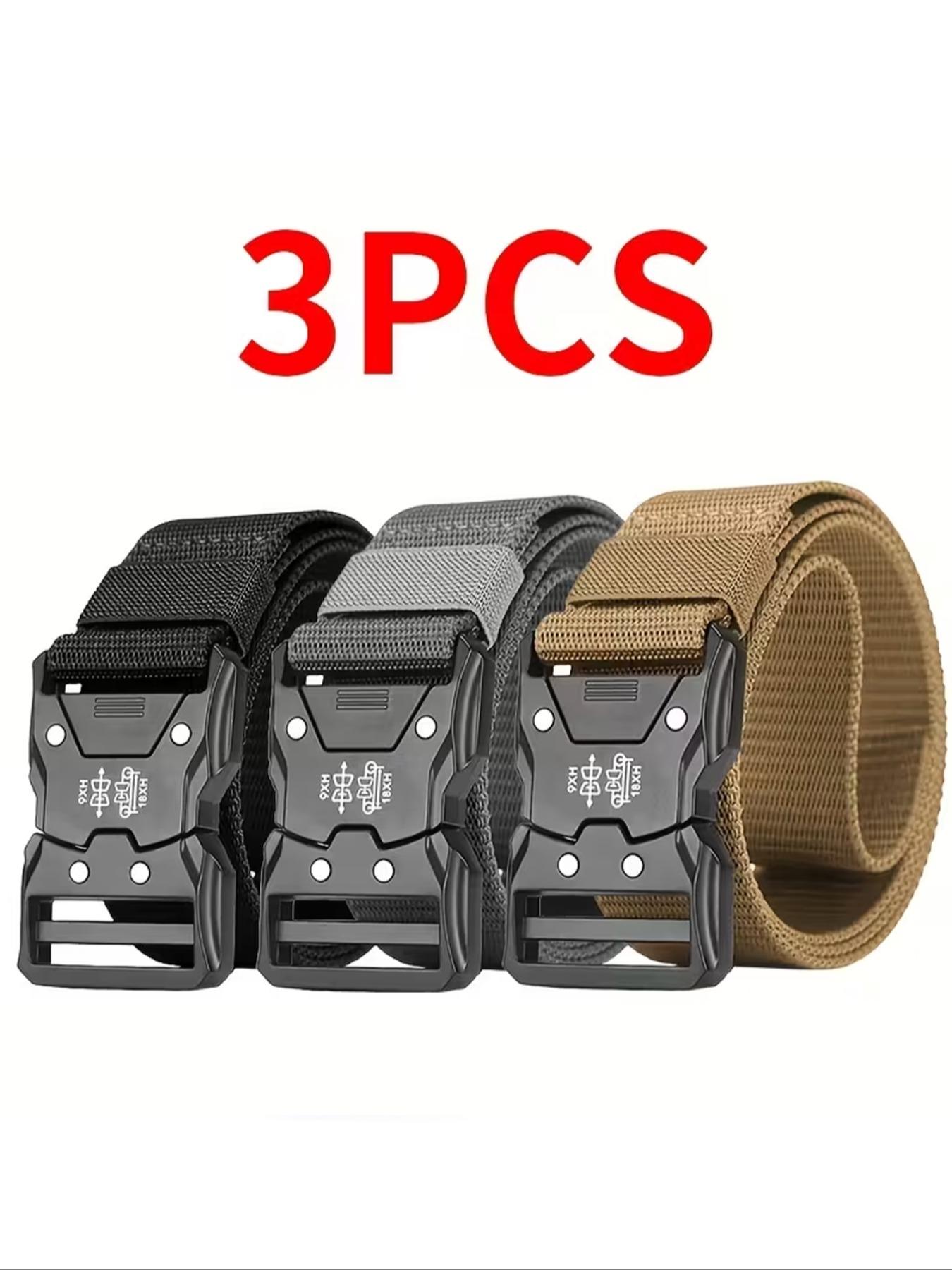 3pcs Men's Fashion Belts, Quick-Release, 4 Colors, Durable Nylon, 49.2in X 1.49in, Commuter Belt, Stylish and Practical Accessory