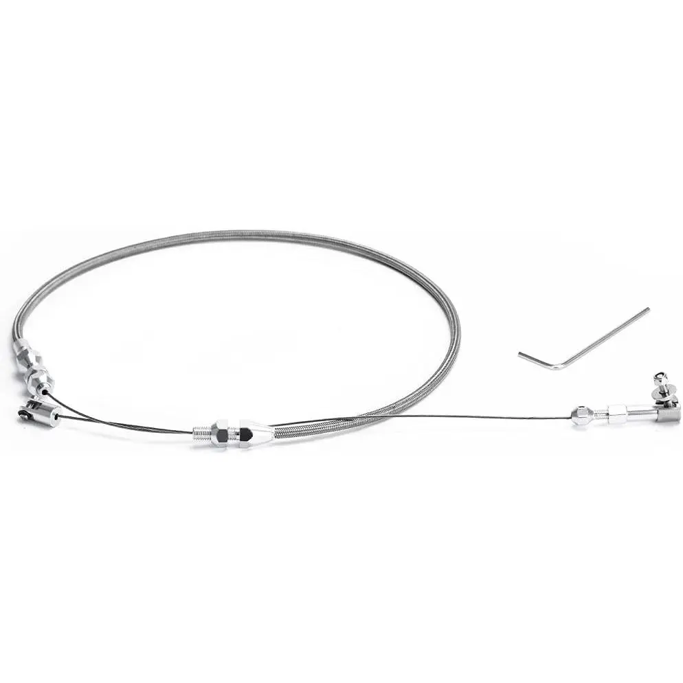 Automotive Part 24 in Universal Stainless Steel Braided Throttle Cable Kit, Adjustable Accelerator Cable with Adjustable Lock Covering Kit