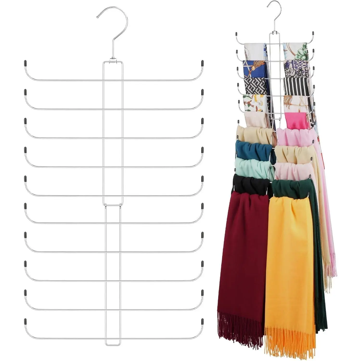 Scarf Hanger, Scarf Organizer for Closet, Holds 20 Scarves | Sturdy Metal Scarf Holder Hijab Rack with 20 Hooks, 360° Rotating, Foldable Design, Hanging Closet Organizers and Storage