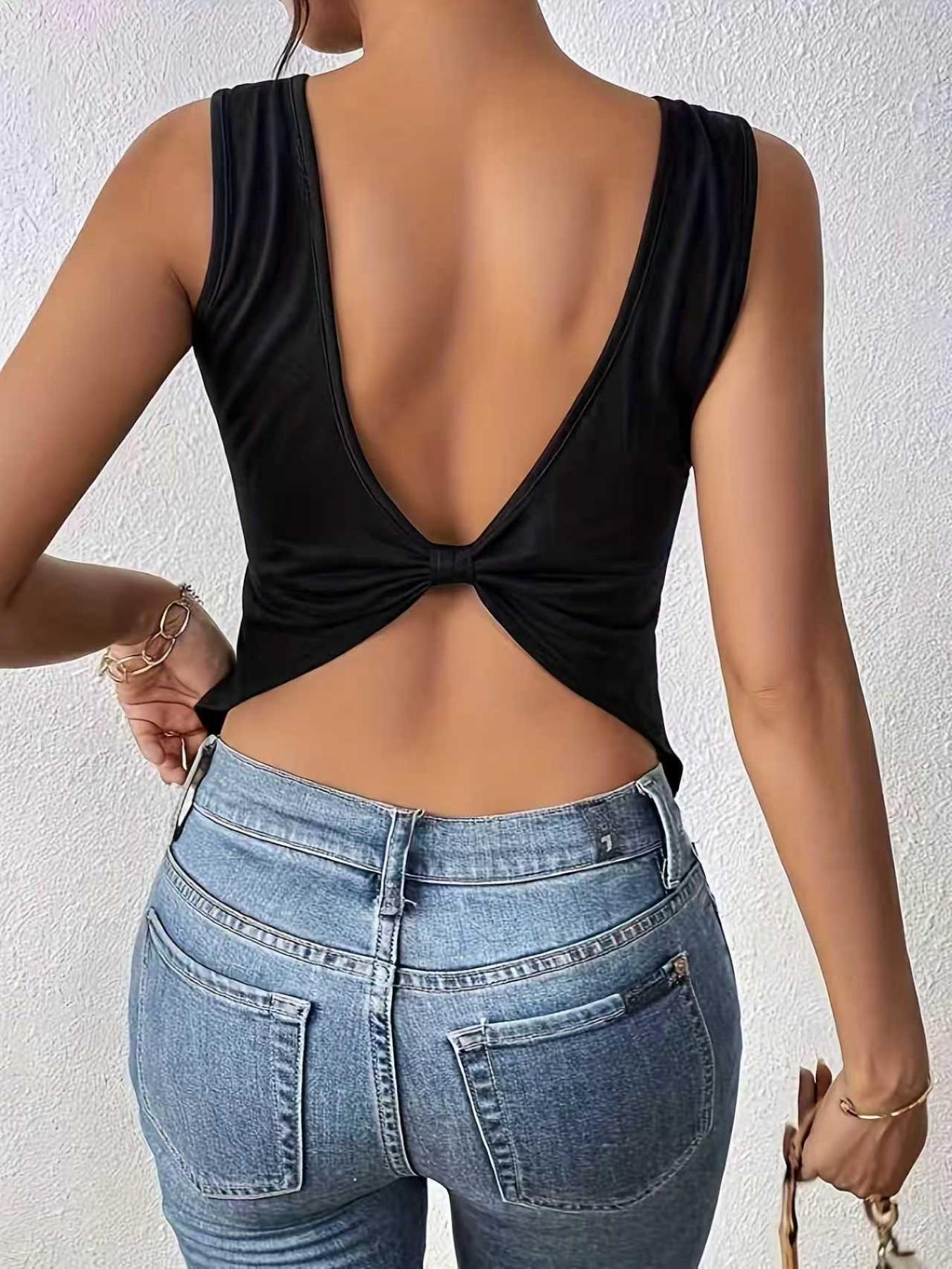 Pure Color Irregular Backless Vest, Stylish Casual Wear, Perfect for Everyday, Comfortable and Trendy Design