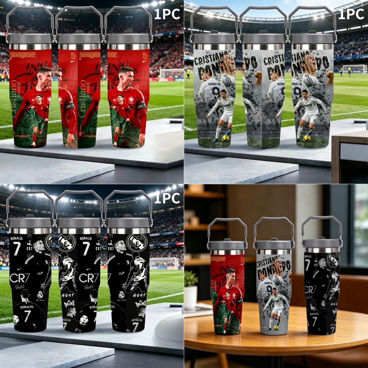 1pc C Ronaldo Print Insulated Travel Mug Tumbler, Long-Lasting Heat and Cold Retention, Stainless Steel Thermal Reusable Cup, Ideal for Fishing, Camping, Office