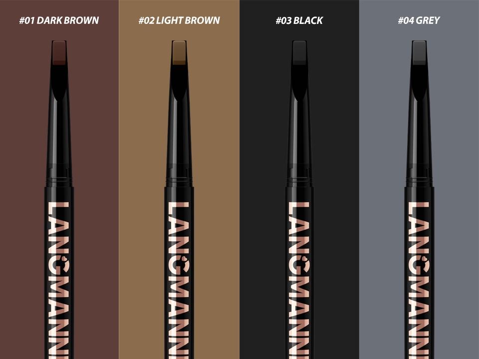 Dual-Ended Retractable Eyebrow Pencil, Ultra-Fine Blade Tip Eyebrow Definer with Spoolie Brush, Waterproof Smudge-Proof Brow Pencil for Natural Microblading Effect, 4 Shades Available