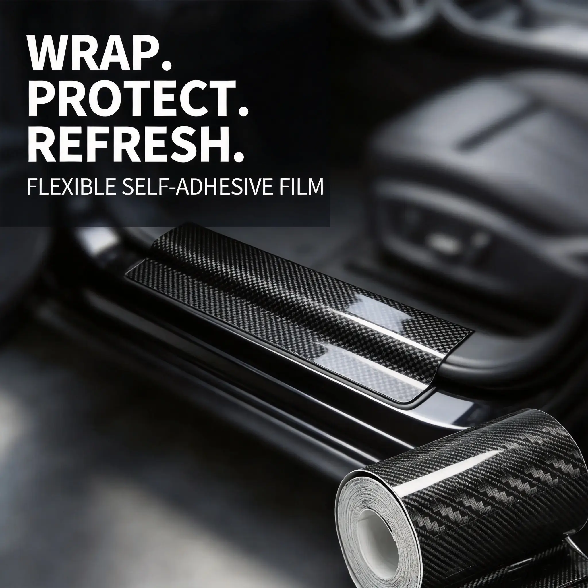 1 Roll of 3D Carbon-Fiber Vinyl Wrap, Waterproof and Scratch-Resistant Self-Adhesive Protective Film for Car Bumpers and Door Sills, Stylish and Durable Car Wrap Tape, Car Accessories