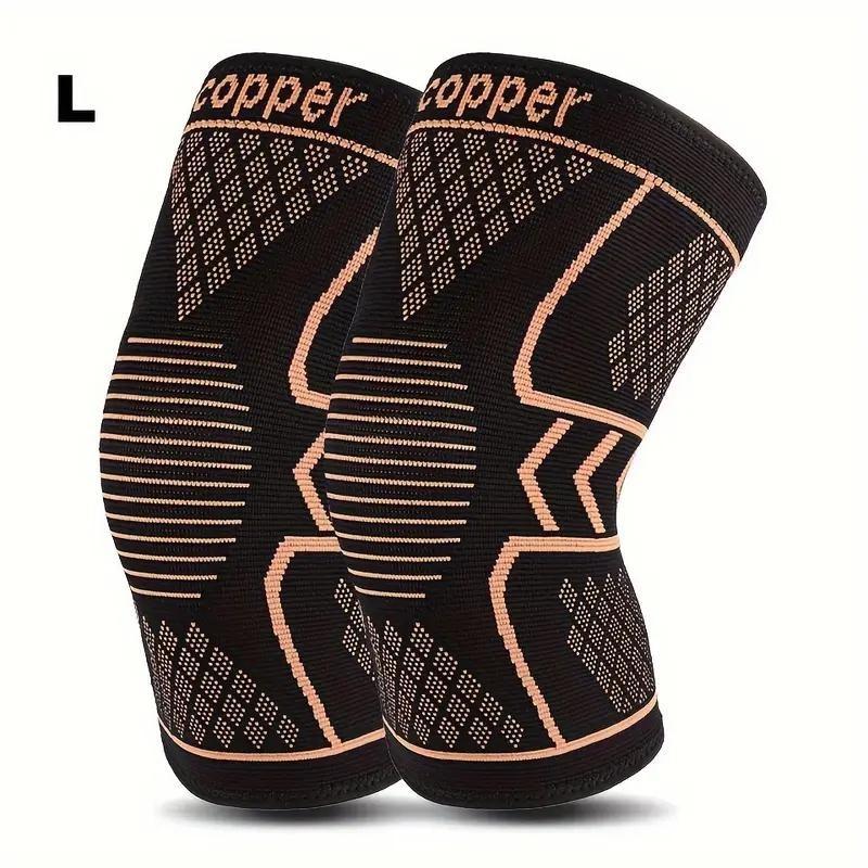 2-Pack Copper Compression Knee Pads for Sports, High Elasticity Anti-Slip, Breathable Knit, Supportive and Flexible, Ideal for Outdoor Activities