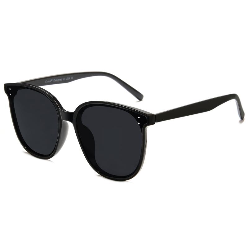 Cyxus Classic Oversized Black Frame Circular TAC Lenses Polarized Sunglasses Fashion Sunglasses Pop Korea Star Same Style Shades For Unisex Shades Birthday Gift - 1902