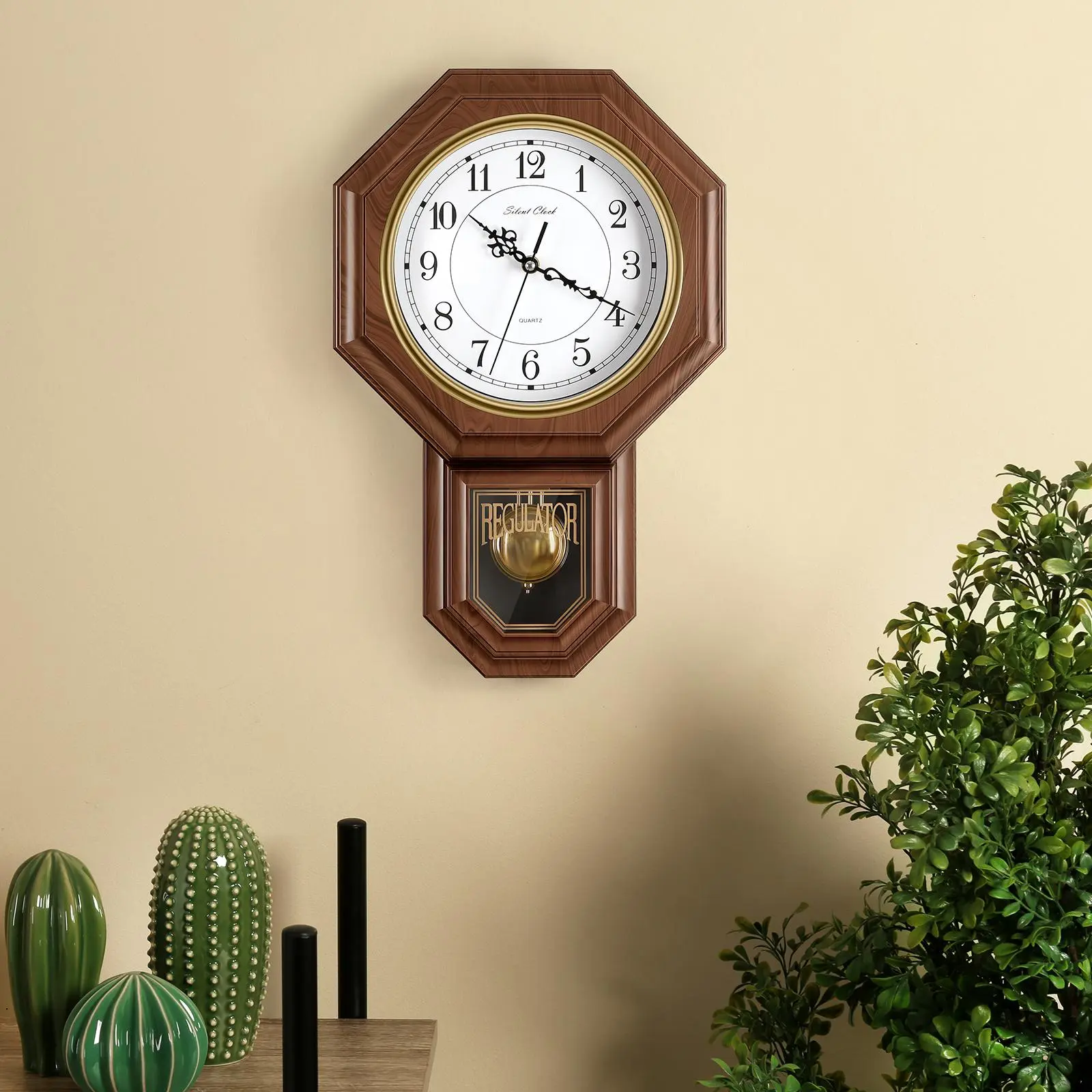 Classic Elegant Round Chiming Pendulum Clock - Silent Wall Motion, Westminster Strike, Easy-to-Read Large Dial, Golden Hands, Arabic Numerals, Battery-Powered (AA Not Included), Home Decor Thoughtful Gift for Loved Ones#tiktokshopsummersale, Mount