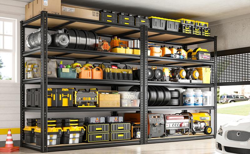 48" W Garage Shelving 3000LBS Heavy Duty Garage Storage Shelves, 5 Tier Adjustable Metal Shelving Unit Utility Rack Shelf for Warehouse, Pantry, Closet, Kitchen , Black