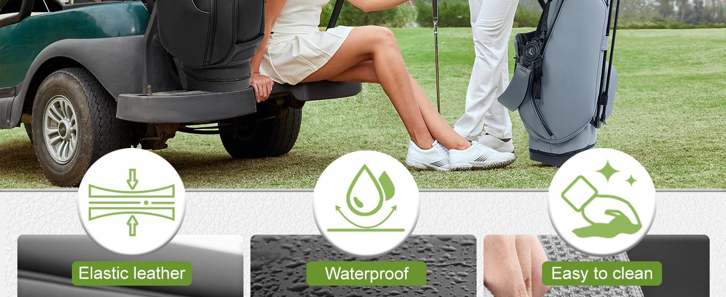 14 Way Golf Stand Bag, Lightweight Golf Bag for Men & Women, Premium Leather Golf Club Bags with Padded Ergonomic Double Strap, Full Length Dividers, Multiple Pockets Waterproof Design