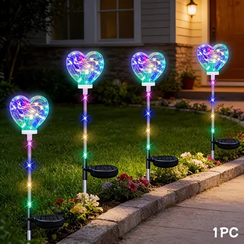 Solar Garden Lamp Outdoor, Lights For Outside, Colorful Heart Atmosphere Light, Spring Valentine's Day Decoration, Yard Path Lawn Party Festival Decor, Solar Landscape Lights, Decorative Garden Lights, Garden Decorative Lighting