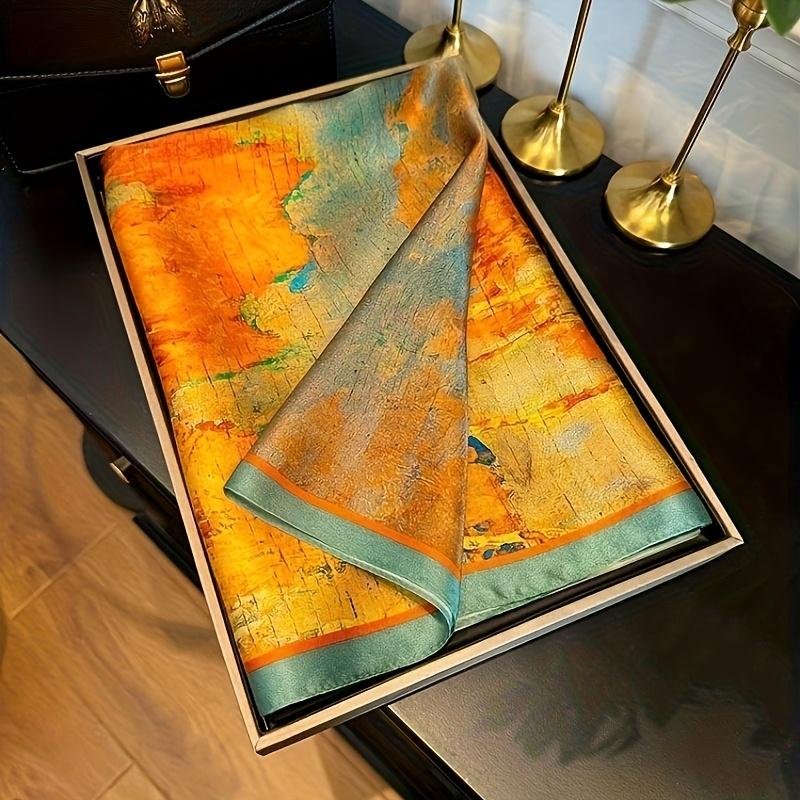 Women's 100% Silk Scarf - Lightweight and breathable, featuring a vibrant autumn leaf pattern, the long shawl is ideal for stylish layering, a great gift for mom, and a versatile and elegant accessory