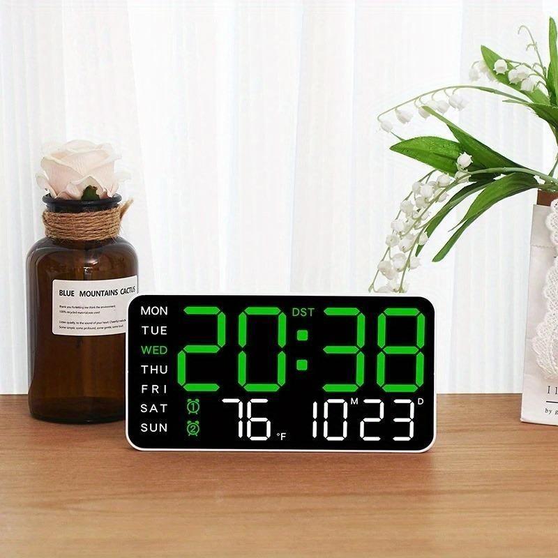 Large Digital Wall Clock with LED Display, LED Alarm Clock, Date & Temperature Timer, Ideal Gift for the Elderly, Living Room & Bedroom Decor