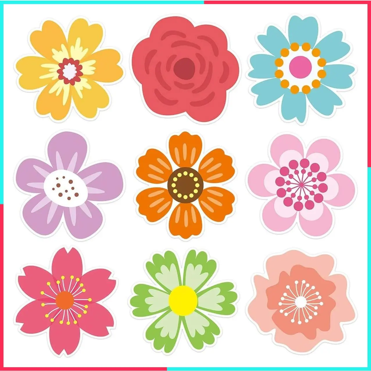 54 Pcs Summer Flower Cutouts Bulletin Board Decorations