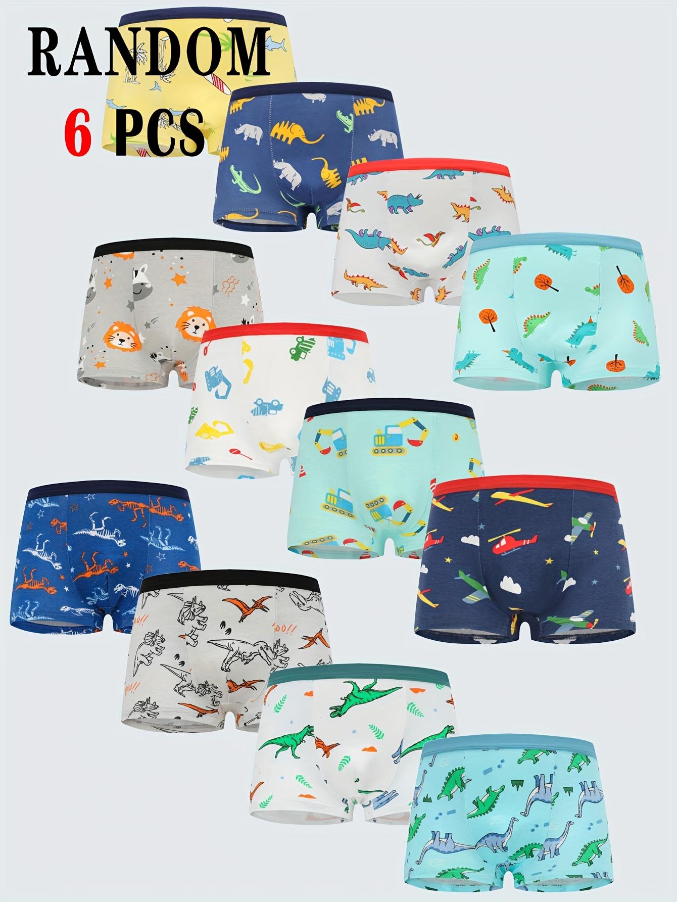 6-Pack Boys' Boxer Briefs, Casual Dinosaur Print Underwear with Color Mixing for Toddlers Ages 2-7 Years, Size 4-5Y, Cartoon Print, 2-3Y