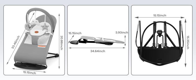 Baby Bouncer, Portable Baby Bouncer Seat for Babies 4-18 Months, 100% Cotton Fabrics, 3 Modes of use with Rocker and Stationary Options, Infant Rocker Chair with Hanging Toys-Light Grey Swing Set Swing Trainer