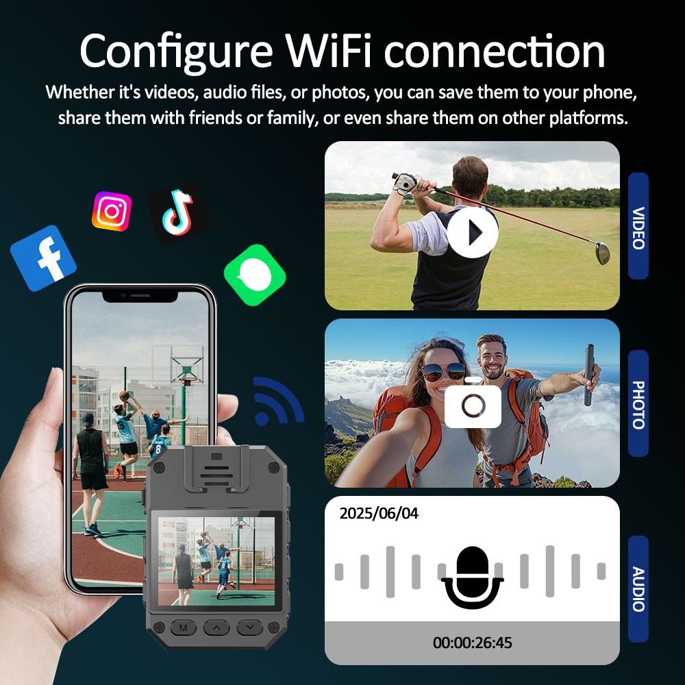 1080P WiFi Body Camera, WiFi Pocket Camera, Multifunction HD Recorder, Mini Security Camera Camcorder with Night Vision & Real-Time Sync, 1800mAh Battery & TF Card Slot, Hands-Free Clip On Recorder for Travel Vloggers, Portable Evidence Recorder