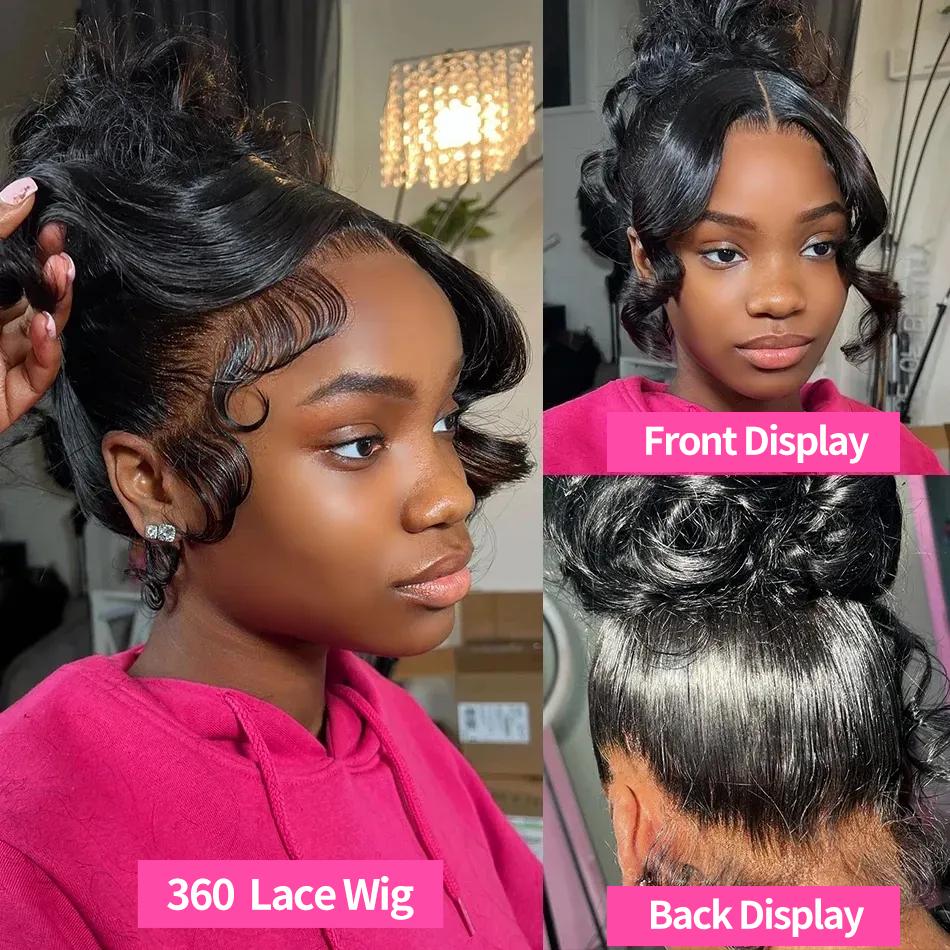 Invisi Strap HD 360 Full Lace Wig Human Hair Body Wave 360 Lace Frontal Wig Drawstring Snug Fit Glueless Wig Preplucked 13x6 Transparent Lace Front Wig 180 Density Summer Refreshing Hairstyle