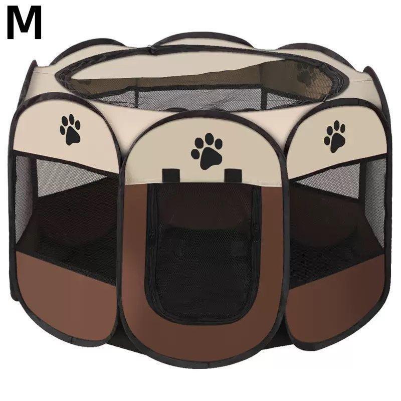 Small Dog Octagonal Fence, Coffee Color Foldable Pet Tent, Portable Outdoor Shelter, Durable Design, Easy Assembly, Perfect for Small Dogs