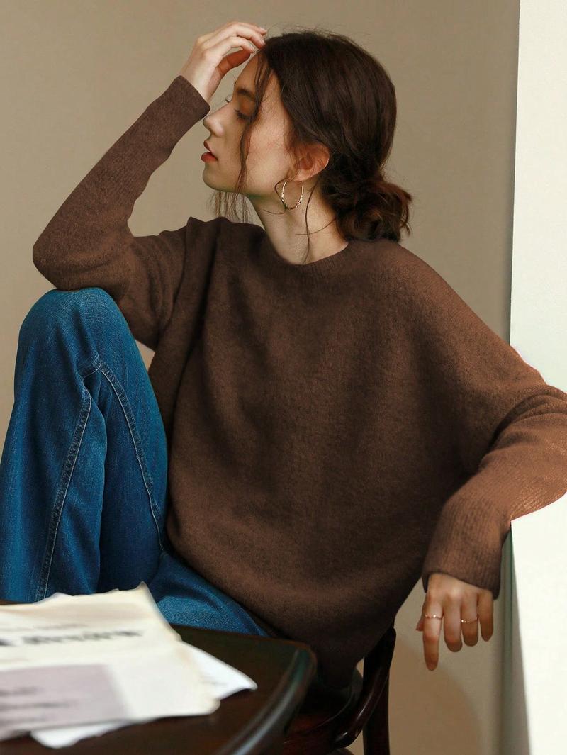Women's Fall Winter Casual Loose-Fit Mock Neck Sweater, Elegant Solid Color Knitted Pullover, Comfortable Medium-Weight knit Women's Fall Winter Casual Loose-Fit Mock Neck Sweater, Elegant Solid Color Knitted Pullover, Comfortable Medium-Weight knit