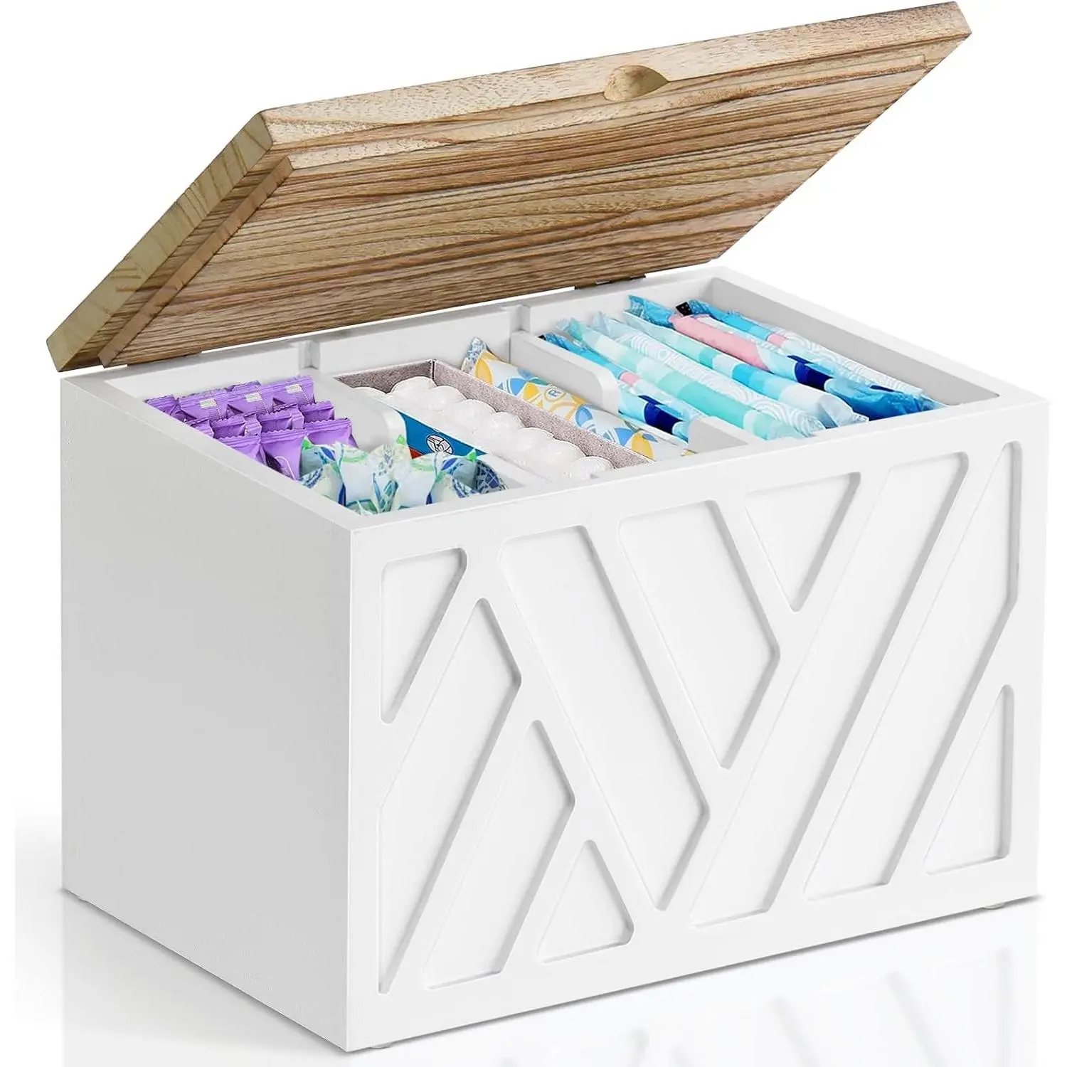 Tampon Holder for Bathroom Decor, Feminine Product Organizer with Lid, Shark Week Tampon Storage, Wood Pad and Tampon Organizer for Toilet Organizer, Bathroom Accessories Box for Girl Stuff