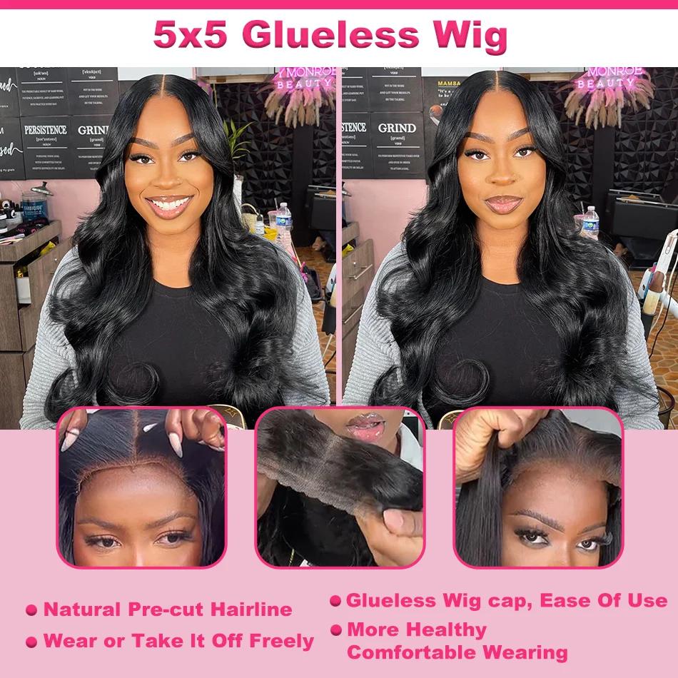 Bling Hair Body Wave 6x4 Glueless PrePlucked Remy Hair Wigs Ready To Wear Transparent Pre Cut 5x5 Lace Closure Wig For Black Women