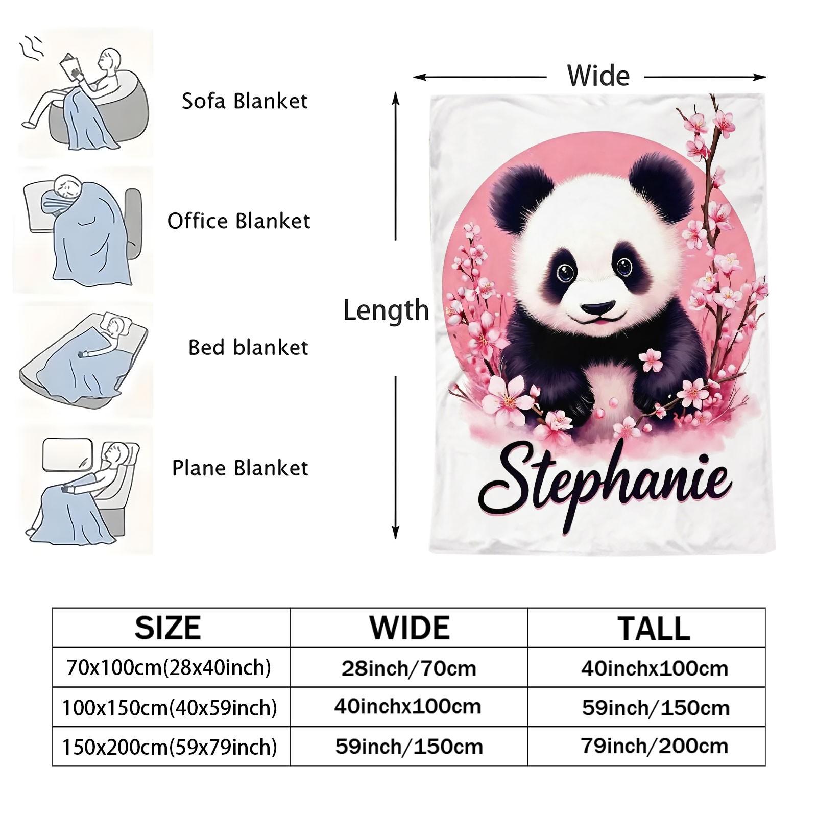 Custom Name Watercolor Panda Cherry Blossom Flannel Blanket, Personalized Floral Animal Print Throw Blanket, Ultra Soft Cozy Warm Blanket, Unique Gift Blanket for Girls, Panda Lovers Custom Name Watercolor Panda Cherry Blossom Flannel Blanket, Personalized Floral Animal Print Throw Blanket, Ultra Soft Cozy Warm Blanket, Unique Gift Blanket for Girls, Panda Lovers