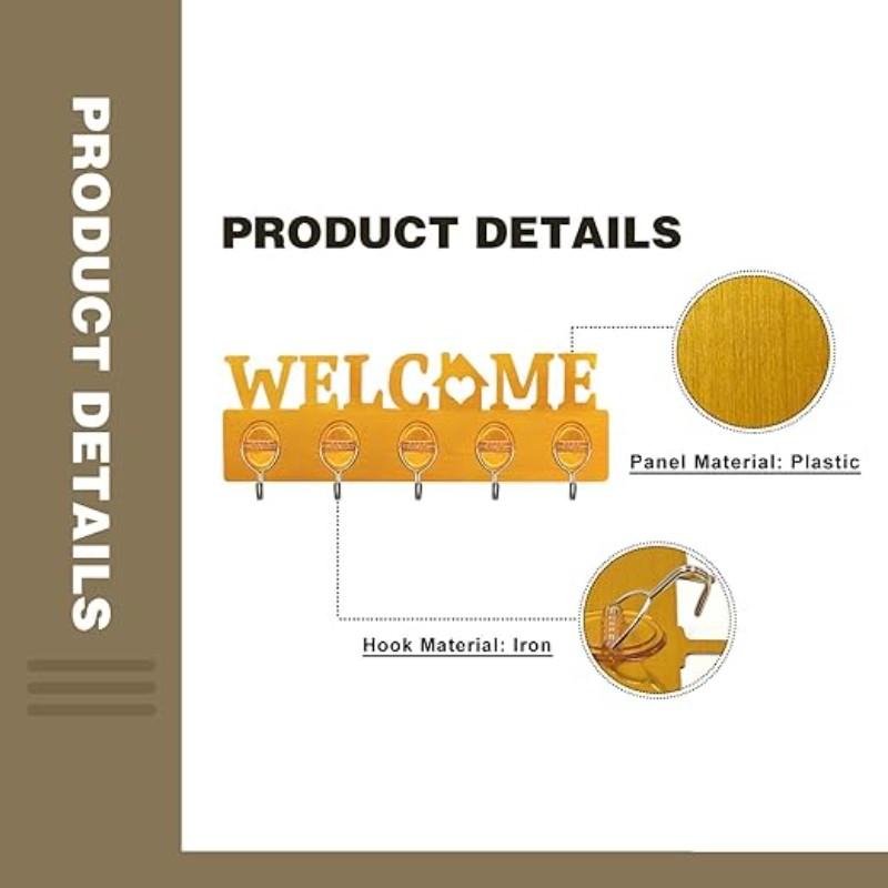 Wall-Mounted Key Holder Set, Gold &, 5 Hooks Per Unit, No-Drill Installation, Ideal for Keys, Dog Leashes, Towels, Medals, Necklaces