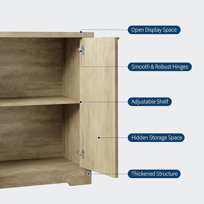Fluted Buffet Sideboard Cabinet, Accent Modern Credenza with Doors & Shelves,Wood Credenza Storage Console Cabinet for Living Room Kitchen Dining Room Hallway