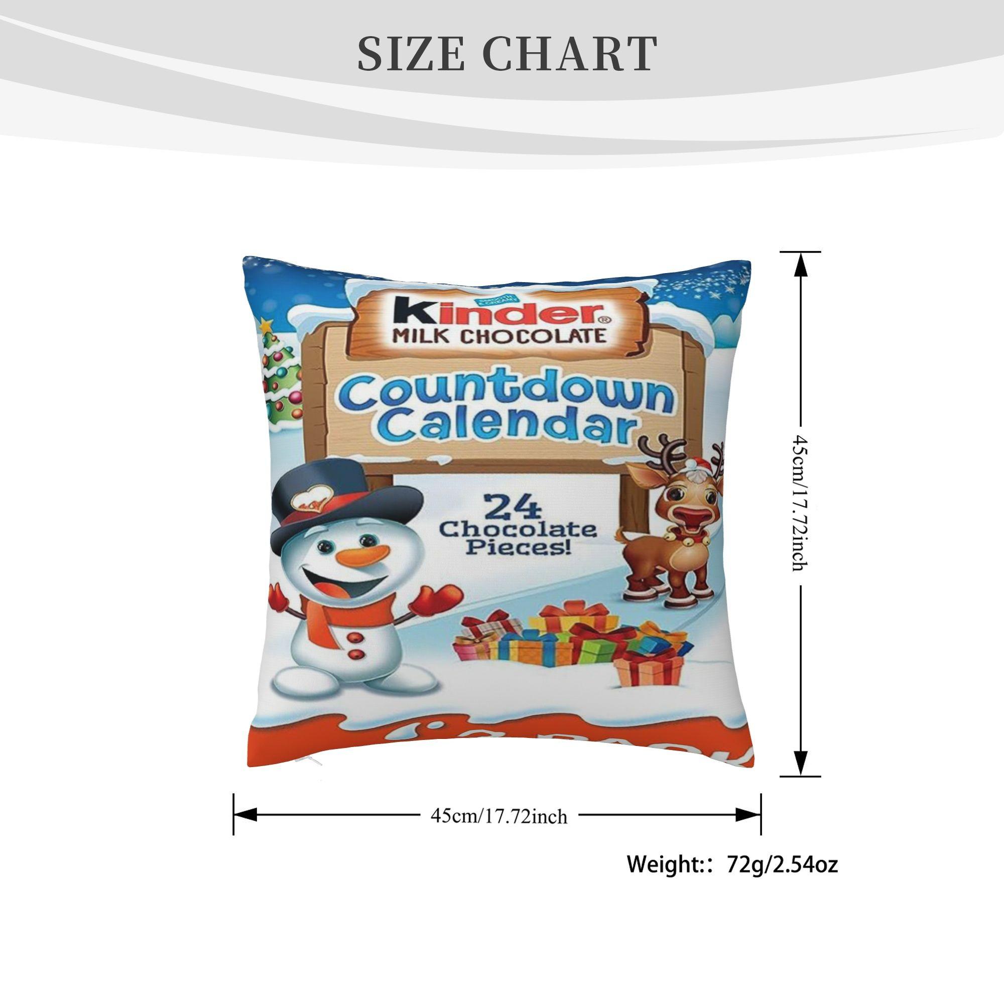 1 piece Kinder Chocolate Countdown Calenda 2 Pack Individually Wrapped Chocolate Candy, 2024 Advent Calendar 8 Oz Total throw pillow cover Decorative Accent for Home Christmas Soft Machine Washable Decorative Cushion Covers Without Pillow Cores
