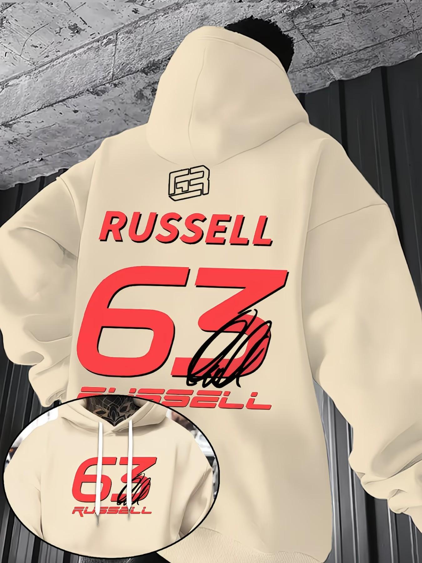 Men's Fashion Fleece Hoodie, Russell Pattern Pullover, Dual-Sided Print, Casual & Formal, Fall Winter Outerwear, Street Style