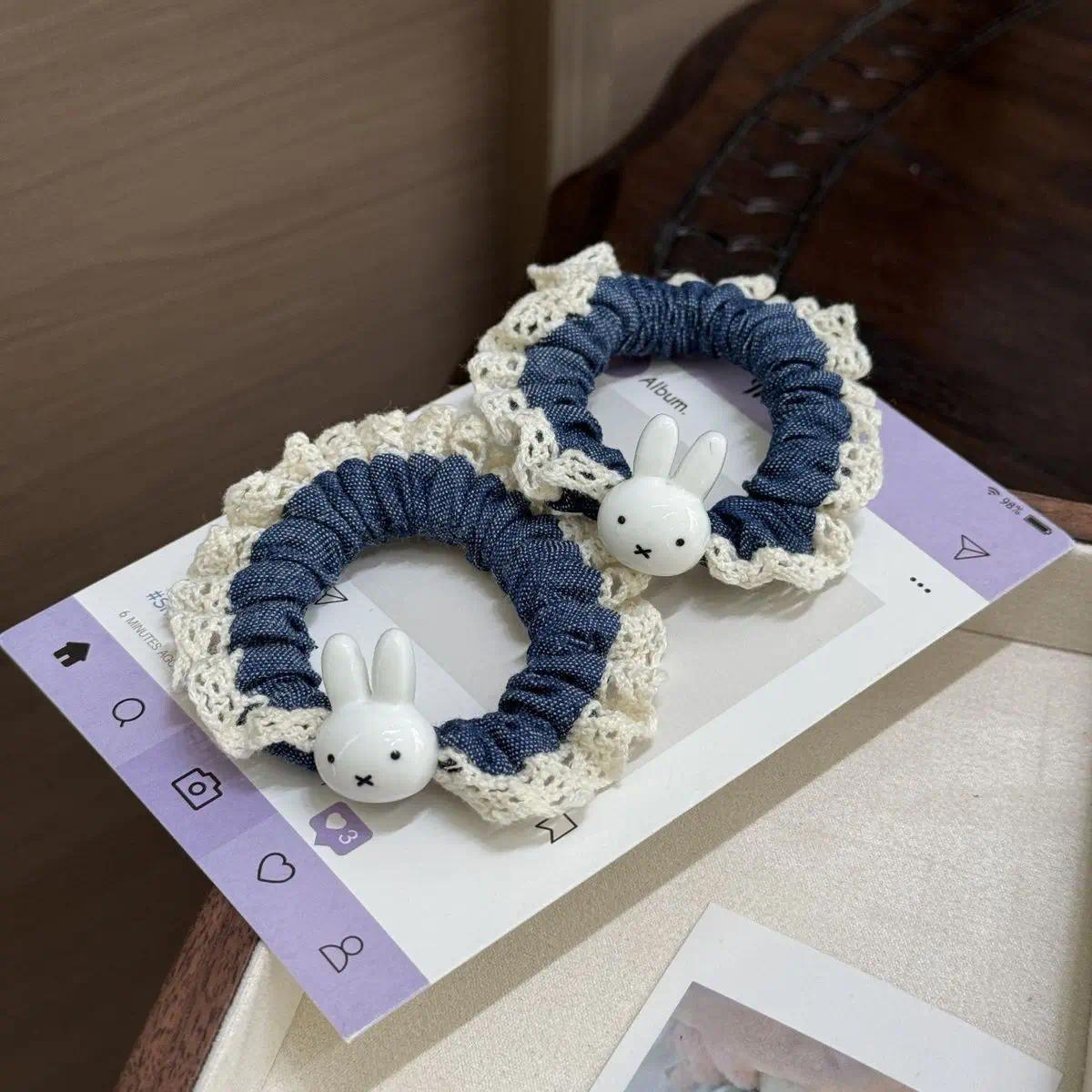 Kawaii Miffy Rabbit Hair Tie Sweet Lace Trim Simple Girl's Ponytail Small Intestine Circle Ins Style Cute Hair Tie