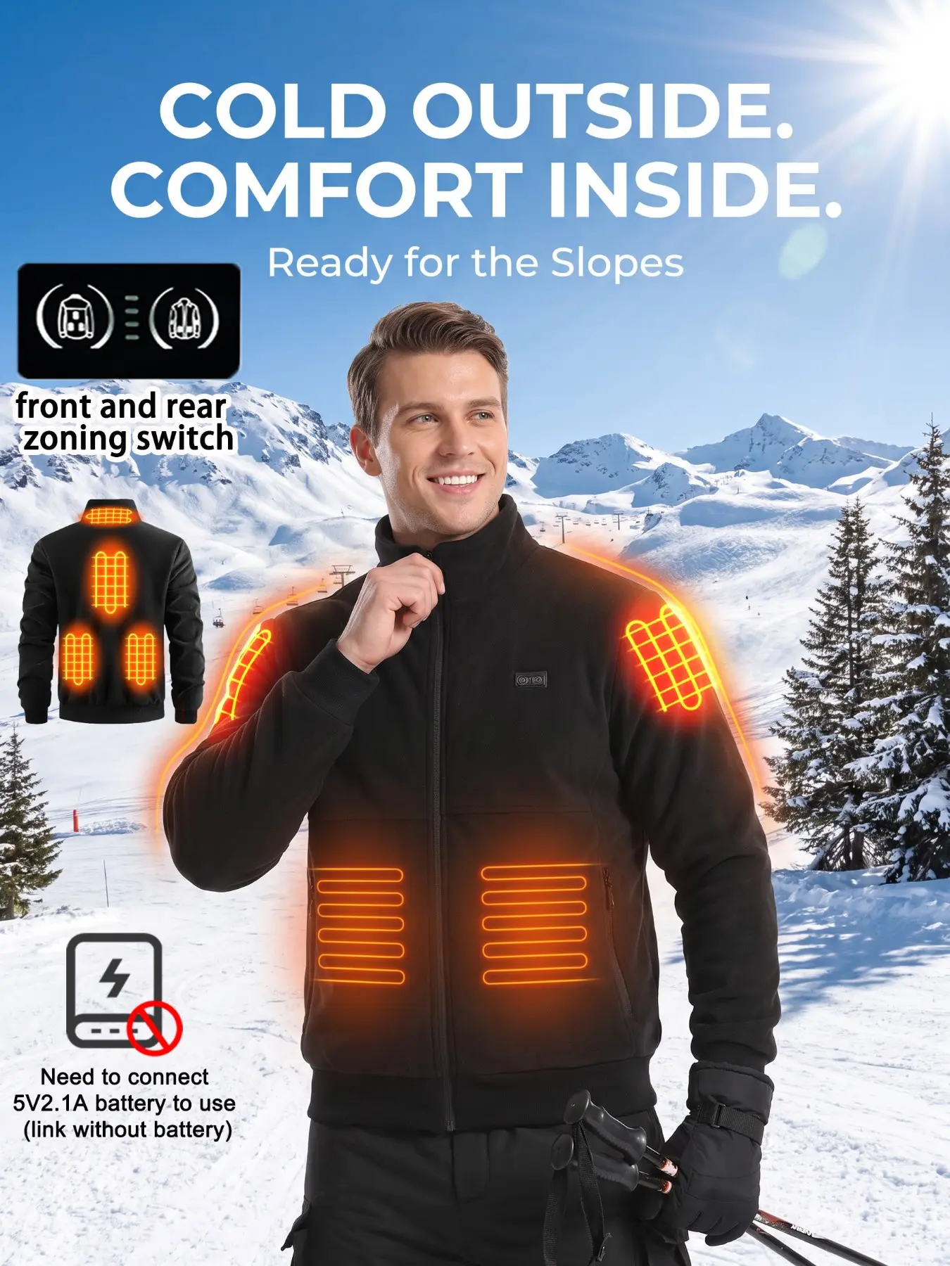Winter Jacket, Heated Clothing, Sports Outerwear, USB Smart Temperature Control with 8 Heating Zones and 3 Temperature Settings, Ideal for Outdoor Cycling, Travel, and as a Warm Fleece Jacket or Ski Suit (Battery Not Included), Christmas Gift