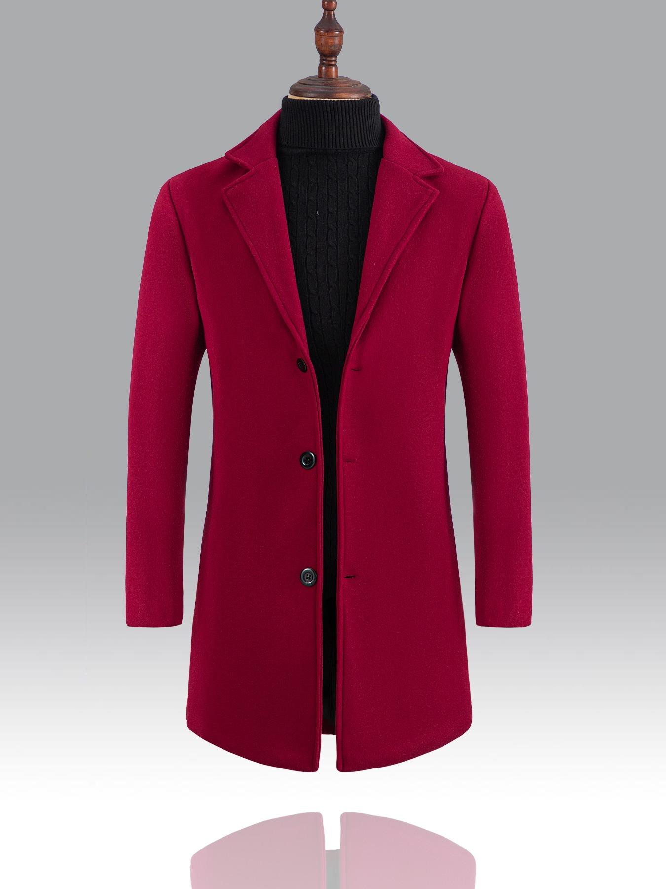 Men's Regular Fit Solid Lapel Collar Single Breasted Trench Coat, Long Sleeve Button Front Coat For Men, Fashion Casual Cozy Comfy Men's Outerwear For Winter Jackets