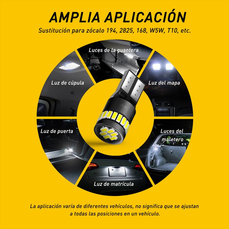 AUXITO 194 LED Bulbs for License Plate Light 168 175 2825 W5W T10 24-SMD 3014 Chipsets 6000K White, Pack of 2