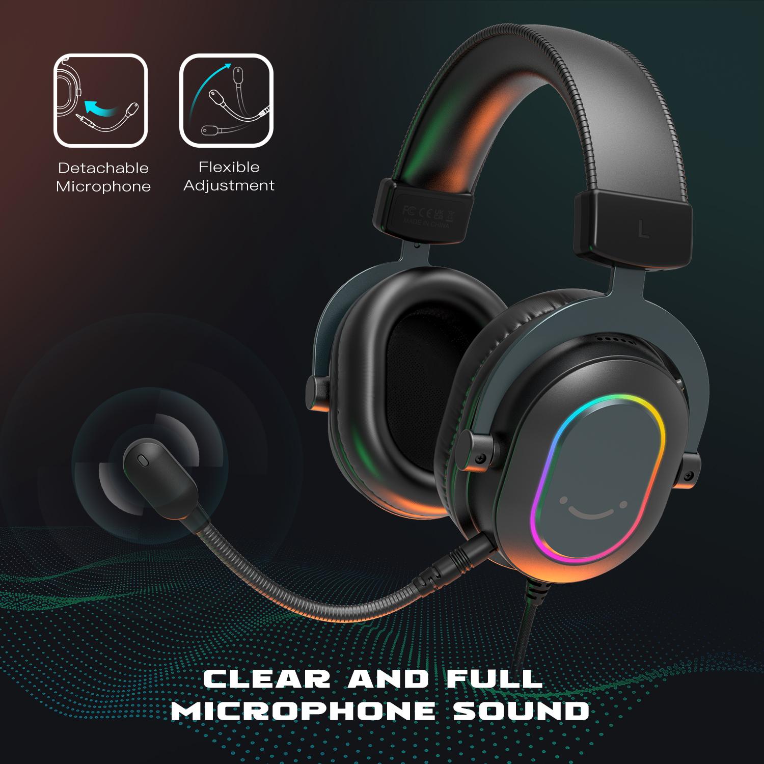 FIFINE H6 Gaming Headset for PC-Wired Headphones with Microphone, 7.1 Surround Sound Computer USB Headset for Laptop, Streaming Headphones on PS4/PS5, with there EQ Mode, RGB, Soft Ear Pads