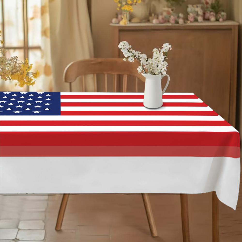 American Flag Pattern Rectangular Tablecloth, Polyester, Washable, Waterproof & Oil - Resistant, Multiple Sizes, Perfect for Family, Camping, Wedding, Bachelorette, Graduation, Minimalist Indoor Outdoor Dining & Living Space, Cozy Home Decor