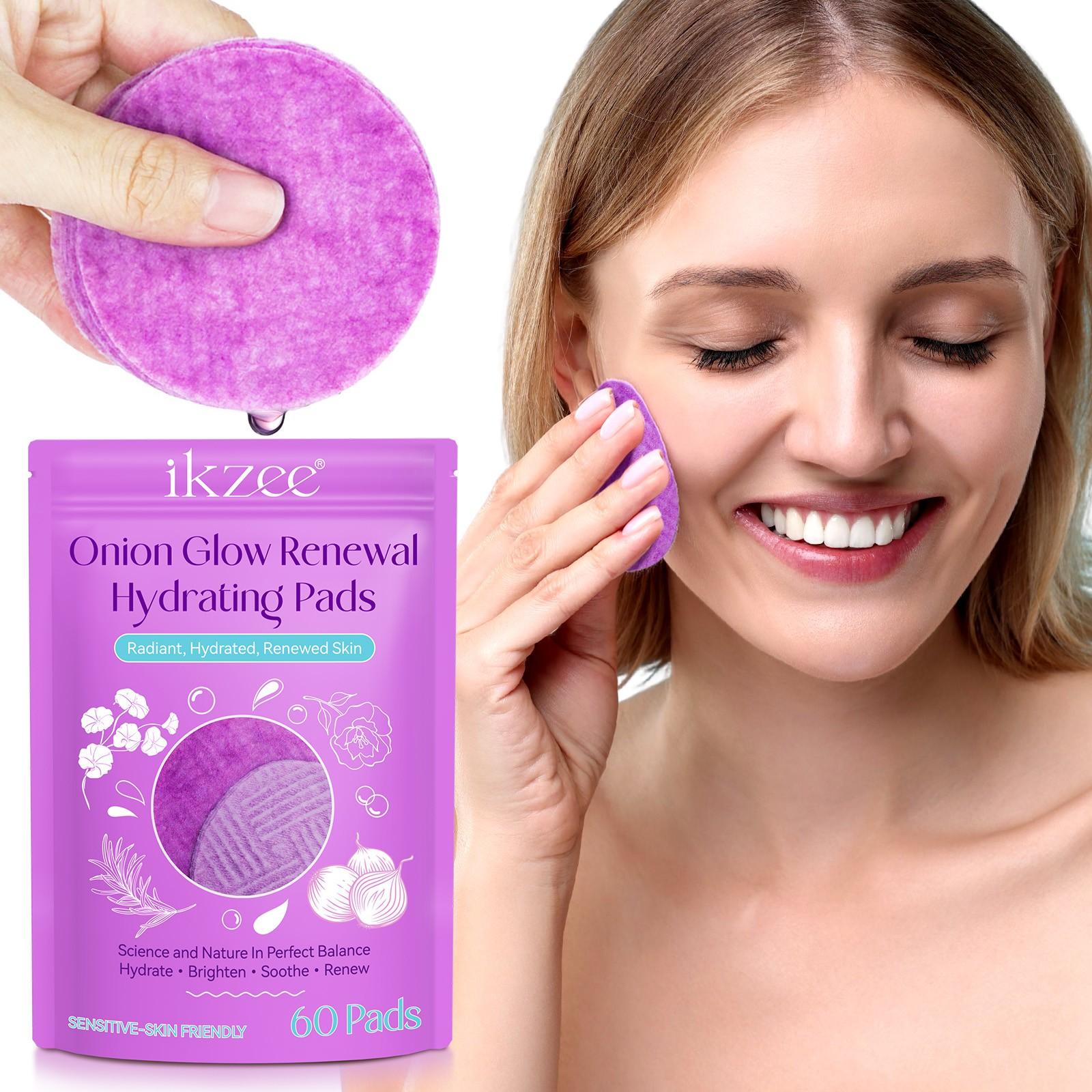 Ikzee ONION GLOW RENEWAL HYDRATING PADS,60 pieces per pack. Gentle cleansing, moisturizing facial wipes. Unique skin care sheets. Experience a different skincare routine. Perfect daily skincare procedure.