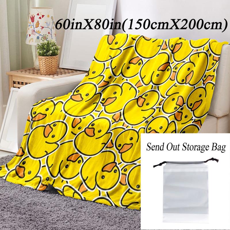 Cartoon Duck Pattern Flannel Blanket, Soft Comfortable Warm Throw, Air-conditioned Room Blanket, Warm Nap Blanket for Home & Office & Travel