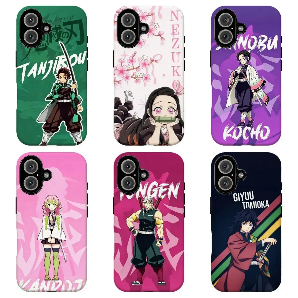 FL-D3mon Slayer Tanjiro/Nezuko/Giyu Phone Case, Green Pink Purple Anime Character Design Shockproof Phone CoverSuitable for iPhone 17-11 Pro Max/Plus and  Samsung Galaxy S23-25
