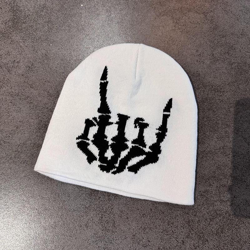Gothic Punk Skull Knit Beanie, Unisex Rock Hand Skull Embroidery, / Warm Casual Hat for Cold Weather, All-Season Fashion Accessory