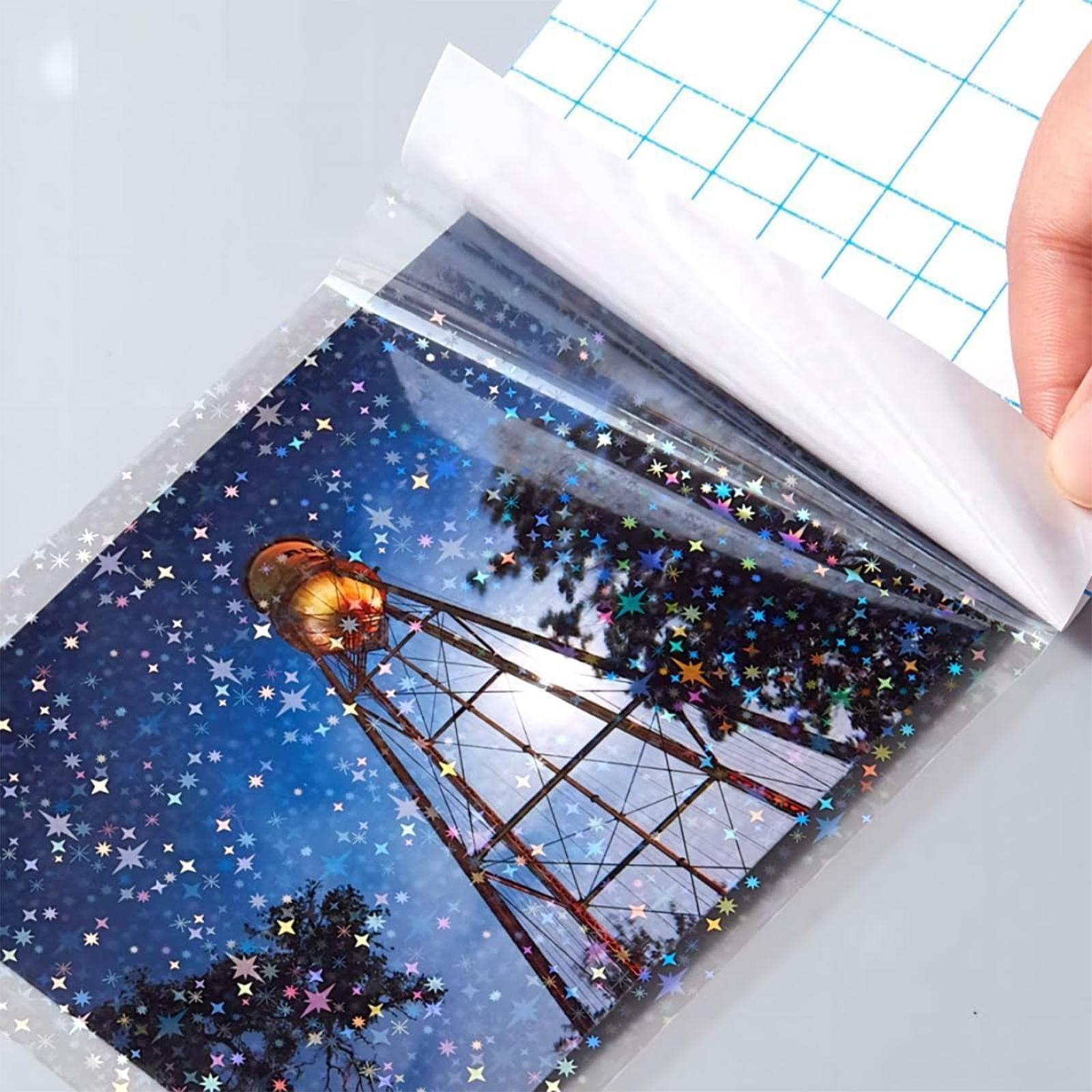 Transparent High Gloss Cold Press Film, 20/40 Sheets A4 Size 8.3x11.7 Inches, Mixed Styles Diamond Rainbow Star Dot, Waterproof Self-Adhesive Vinyl Stickers