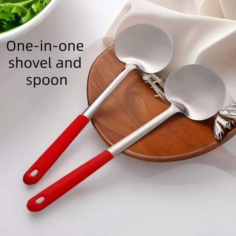 304 Stainless Steel Cooking Spoon, Thickened Long Handle, Heat Resistant Non-Slip, Corrosion-Resistant, Easy to Clean, Kitchen Utensil