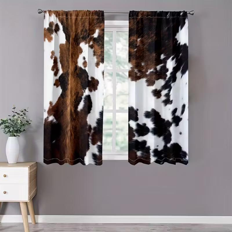 Country Farmhouse Curtains Set, Home Decoration Curtain, & Cowhide Print Design, Half-Transparent Privacy Protection for Bedroom/living Room Decor, Curtain Replacement