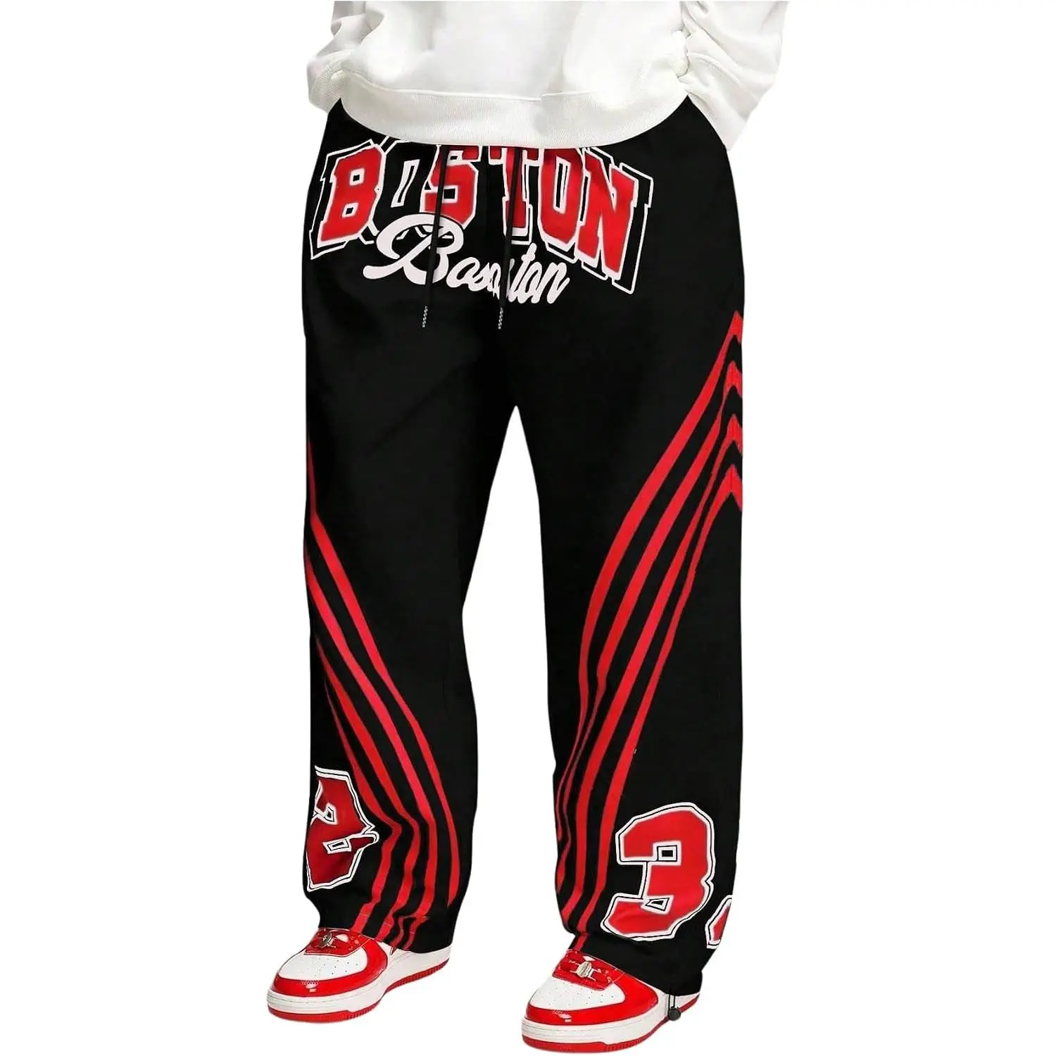 Men's Baggy Pants Y2k Letter Print Drawstring Straight Leg Workout Gym Track Pants Trousers Drippy Streetwear