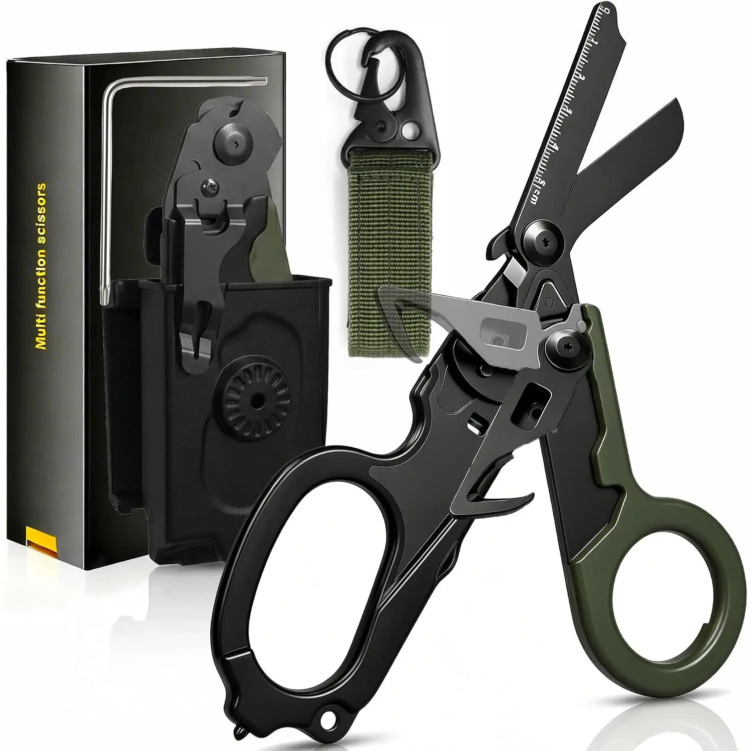 Trauma Shears Foldable with Compatible Holster, Multi Tool Emergency Response Trauma Shear for Nurses,Trauma Scissors with Gift Box(Carbon Black+Army Green)