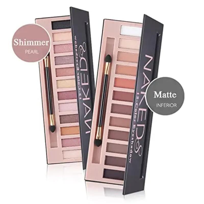 2 Pack 12 Color Makeup Nude Colors Eyeshadow Palette, Natural Nude Matte Shimmer Glitter Pigment, Waterproof Smokey Cosmetic Eye Shadow