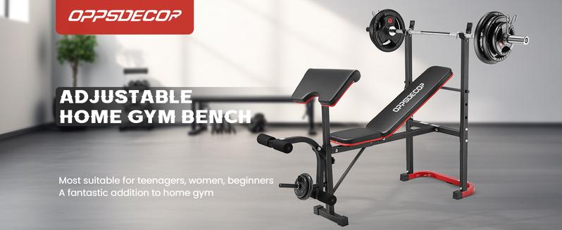 【TikTokShopBlackFriday】OPPSDECOR Adjustable Weight Bench Set with Leg Developer & Preacher Curl Pad, Full Body Workout Bench Press Set with Squat Rack for Home Gym Fitness, Standard Strength Training Bench
