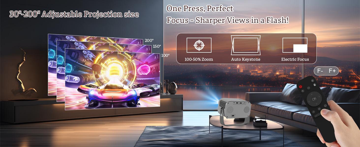 Mini Projector 4K 1080P Support Portable Smart Projector with Wifi and Bluetooth,Auto Focus&Keystone Projector 4K, Screen Movie Home Projector with Auto Keystone Adjustment for Laptops Audio Space projectors