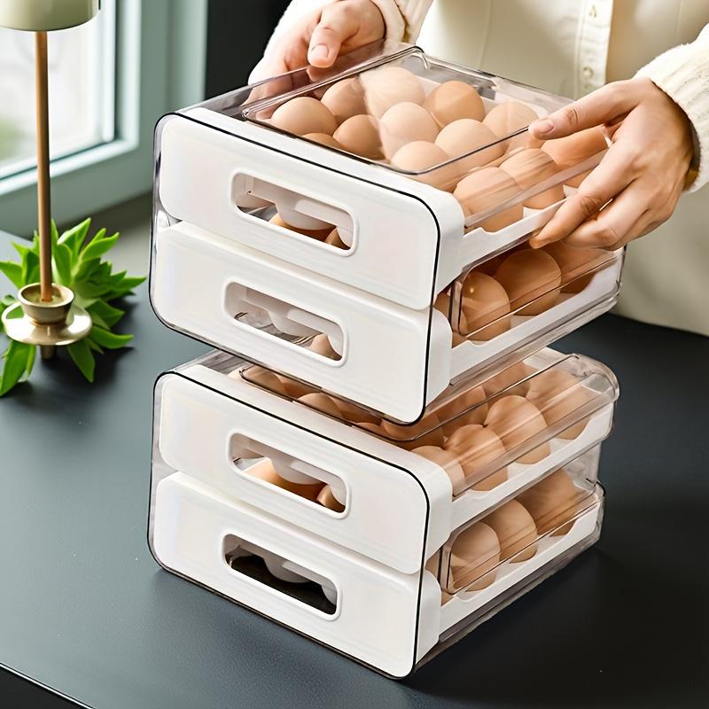 Large Capacity Refrigerator Egg Rack, 2 Layer Storage Box for 32 Eggs, Transparent Plastic Egg Tray, Fridge Organizer Container