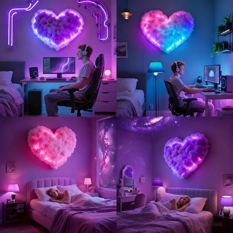 Valentine's Day Decorative Lights, Heart Cloud LED String, Music Sync Multi-Color Changing, USB Powered, Button Control, Perfect Gift, Party Decor